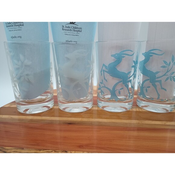 Vtg MCM Federal Glass White Blue Gazelle Highball Glasses Barware Set of 4 - Picture 1 of 4